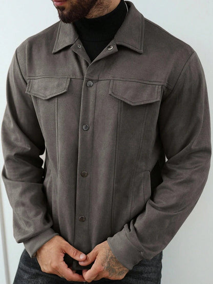VogeLuxe | Men’s Suede Like Trucker Jacket with Snap Closure