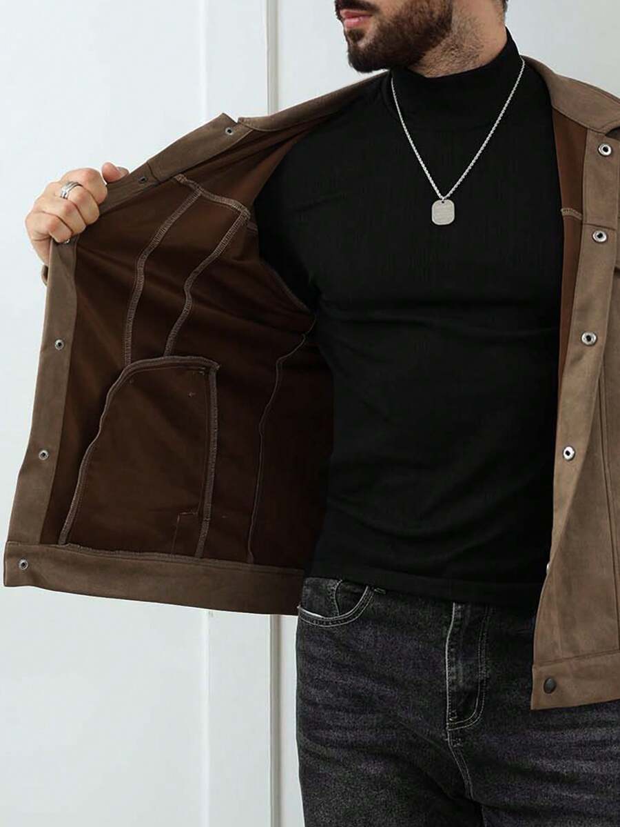 VogeLuxe | Men’s Suede Like Trucker Jacket with Snap Closure