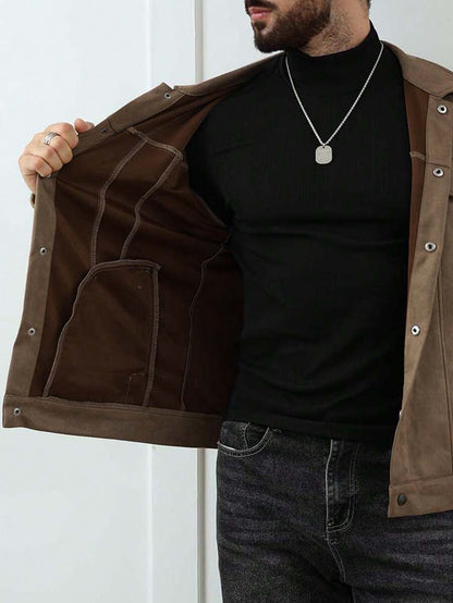 VogeLuxe | Men’s Suede Like Trucker Jacket with Snap Closure