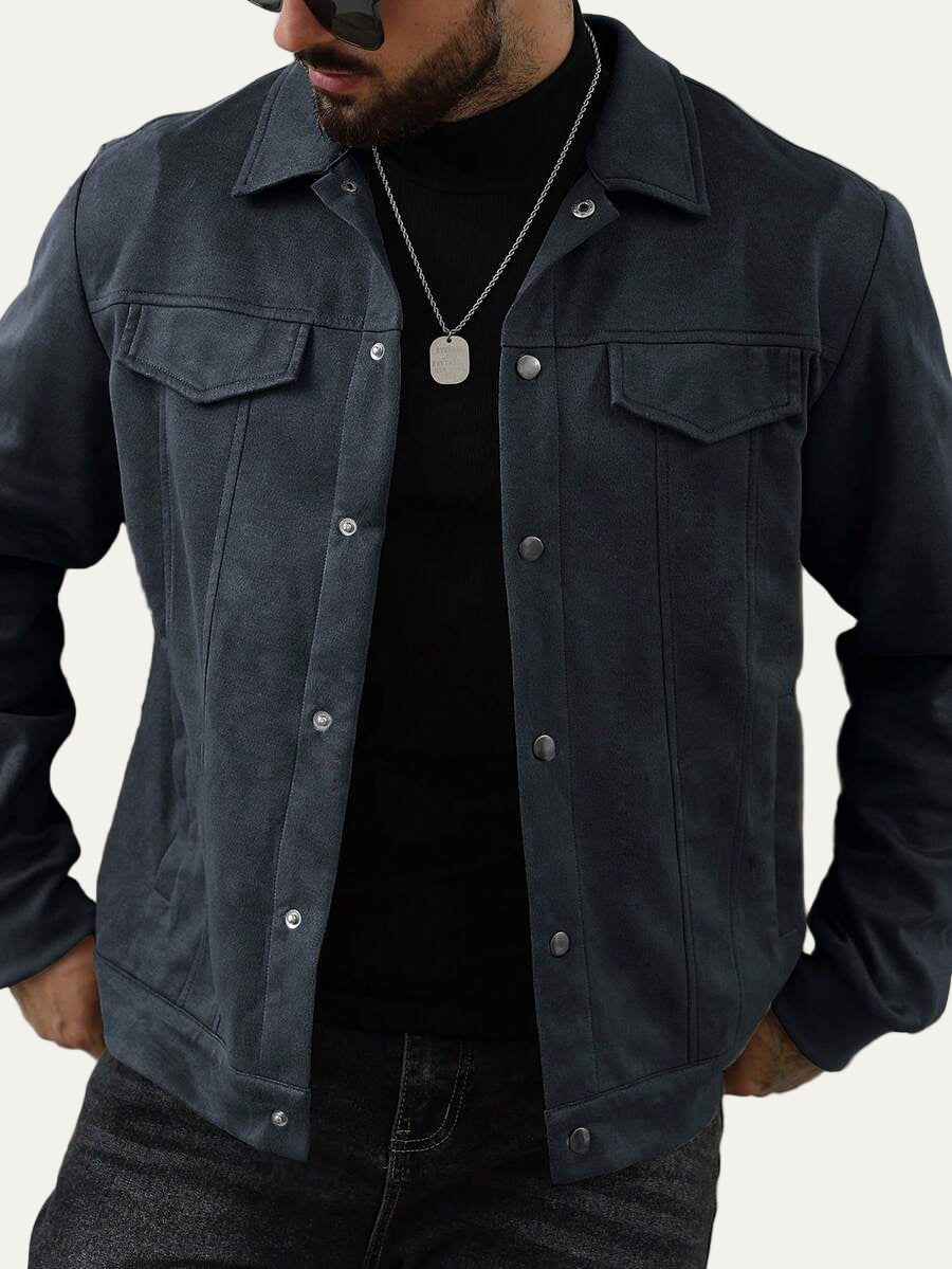 VogeLuxe | Men’s Suede Like Trucker Jacket with Snap Closure