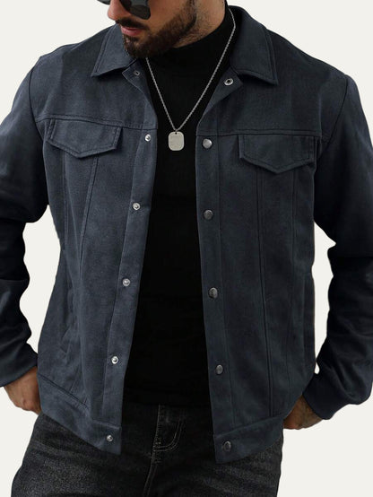 VogeLuxe | Men’s Suede Like Trucker Jacket with Snap Closure