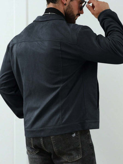 VogeLuxe | Men’s Suede Like Trucker Jacket with Snap Closure