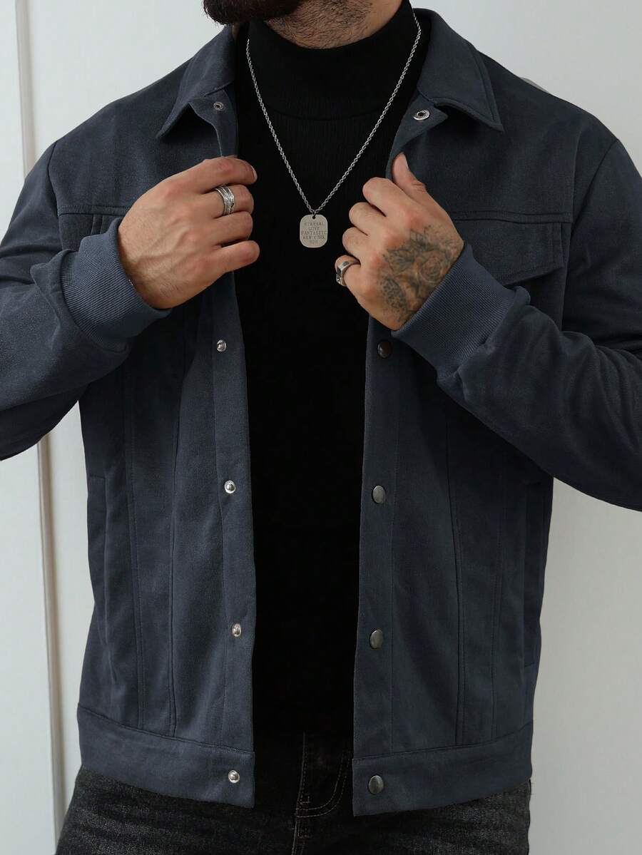 VogeLuxe | Men’s Suede Like Trucker Jacket with Snap Closure