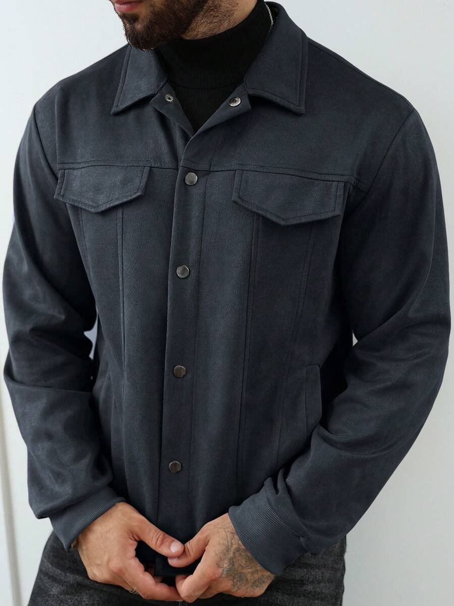 VogeLuxe | Men’s Suede Like Trucker Jacket with Snap Closure