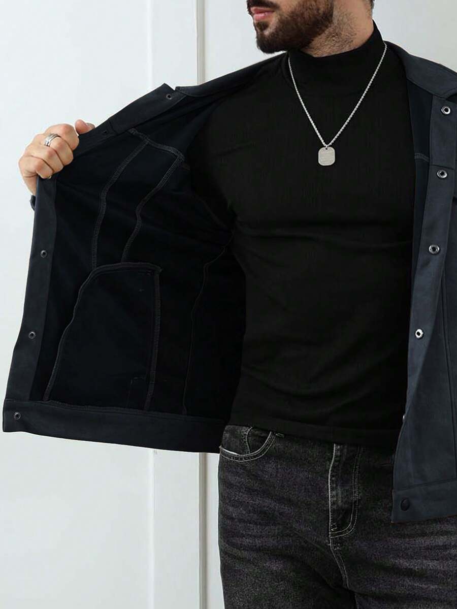VogeLuxe | Men’s Suede Like Trucker Jacket with Snap Closure