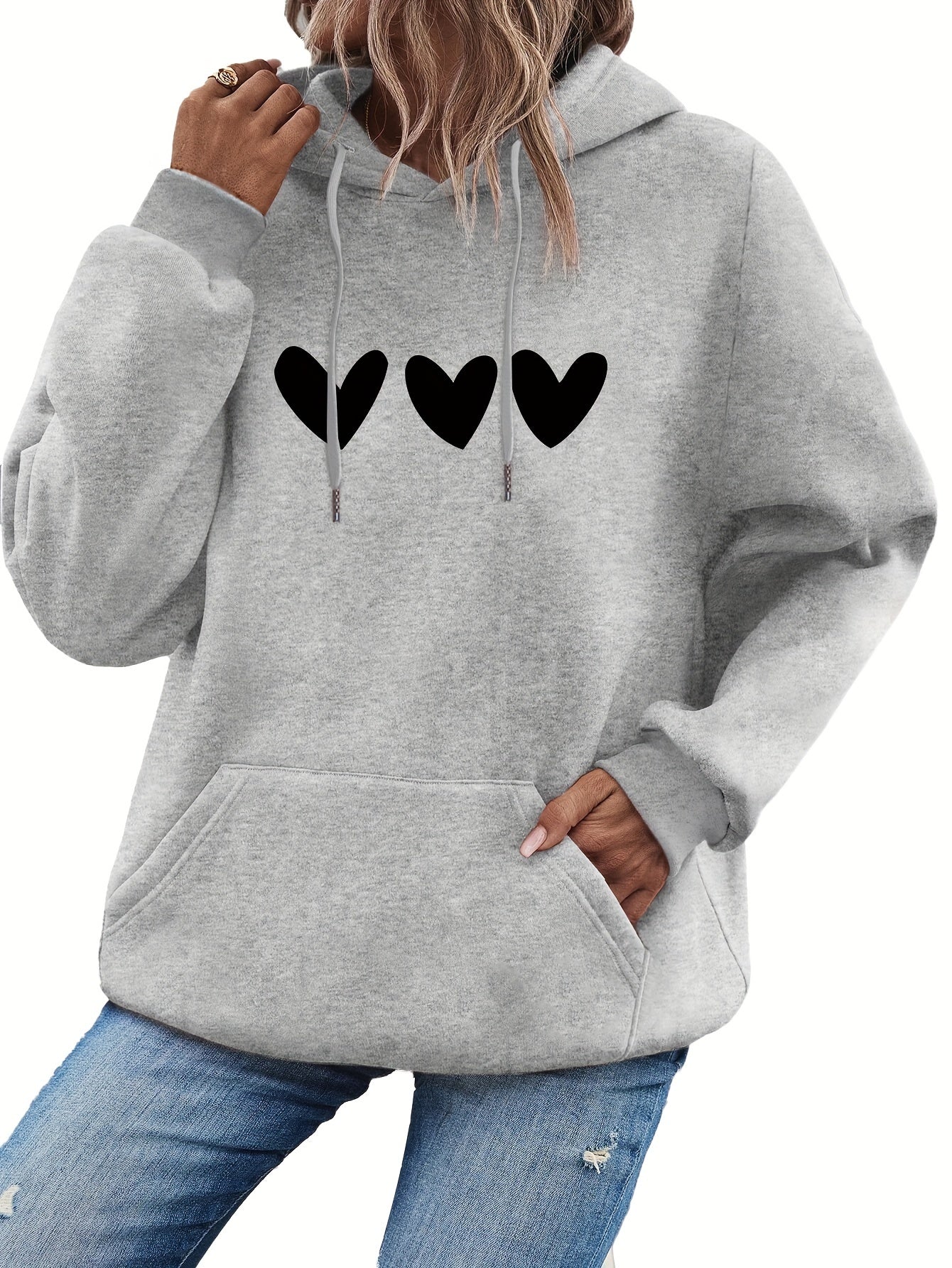 Cozy Women's Loose Fit Hoodie with Heart Pocket Detail