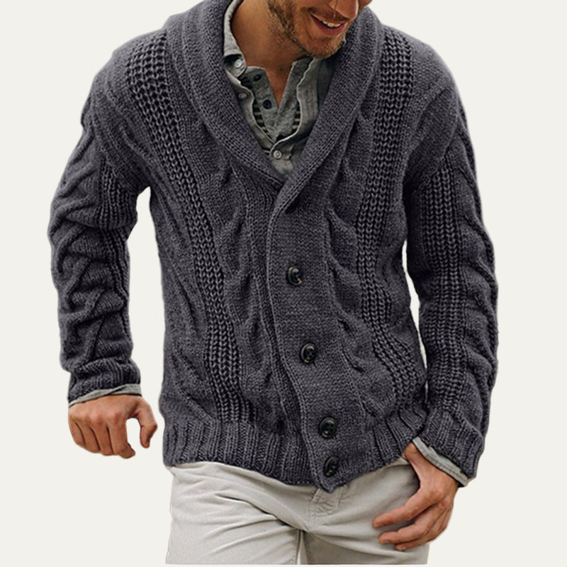 VogeLuxe | Men’s Thick Cable Knit Shawl Collar Cardigan