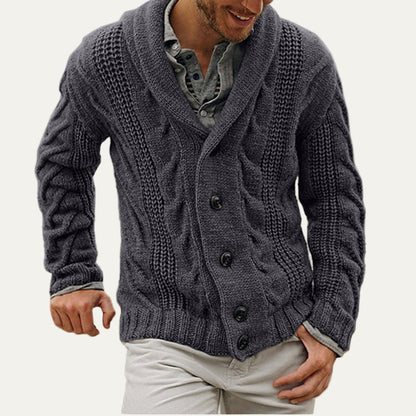 VogeLuxe | Men’s Thick Cable Knit Shawl Collar Cardigan