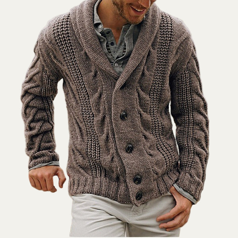 VogeLuxe | Men’s Thick Cable Knit Shawl Collar Cardigan