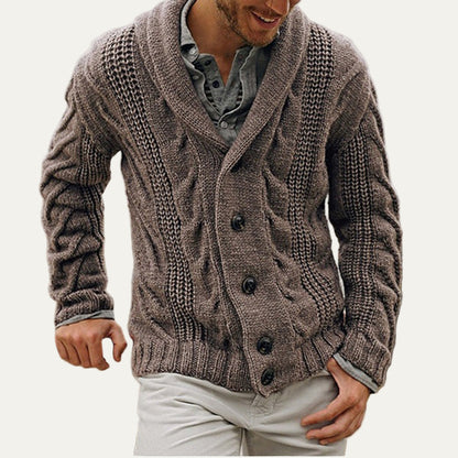 VogeLuxe | Men’s Thick Cable Knit Shawl Collar Cardigan