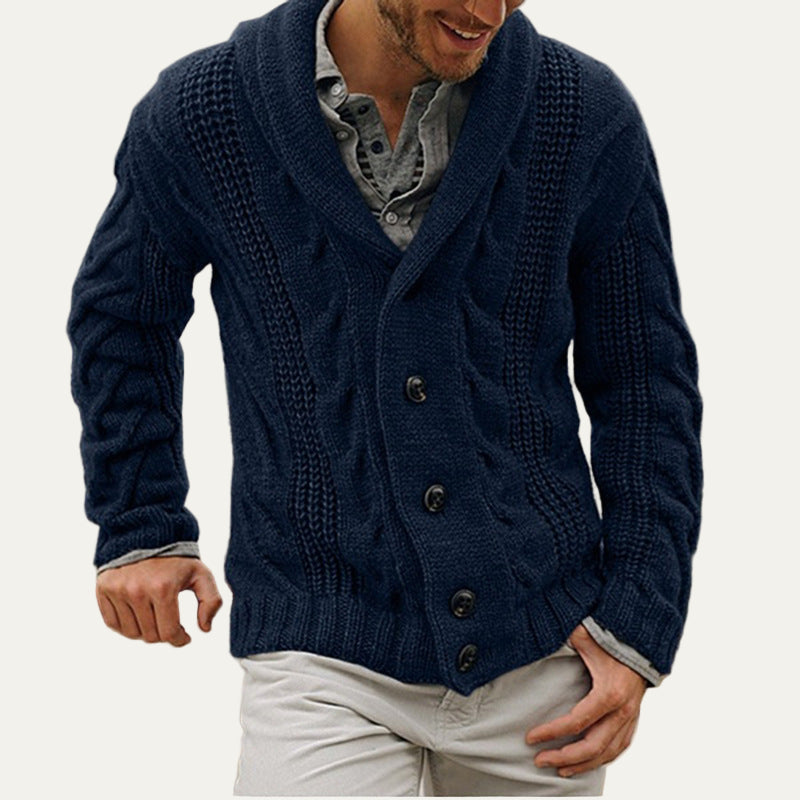 VogeLuxe | Men’s Thick Cable Knit Shawl Collar Cardigan