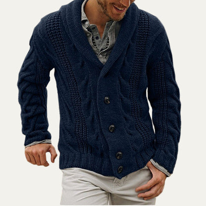 VogeLuxe | Men’s Thick Cable Knit Shawl Collar Cardigan
