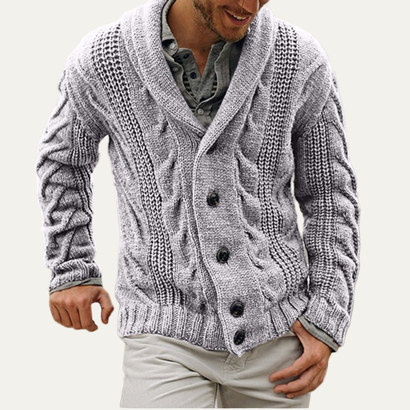 VogeLuxe | Men’s Thick Cable Knit Shawl Collar Cardigan