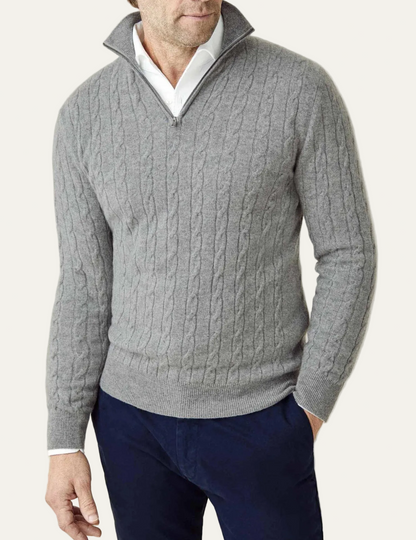 VogeLuxe | Men’s Cable Knit Quarter Zip Slim Fit Sweater