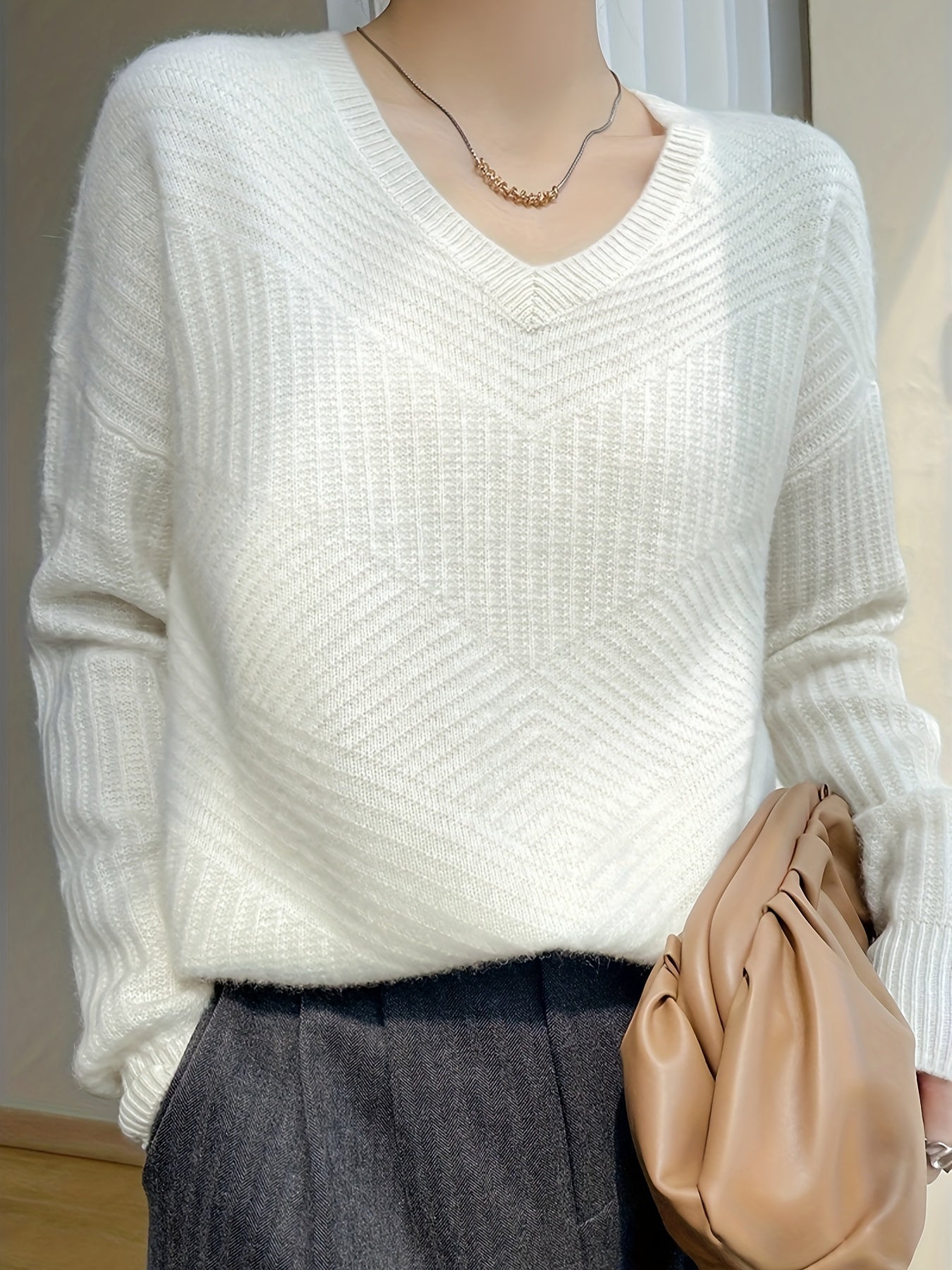 Classic Crew Neck Wool Sweater for Women - VogeLuxe
