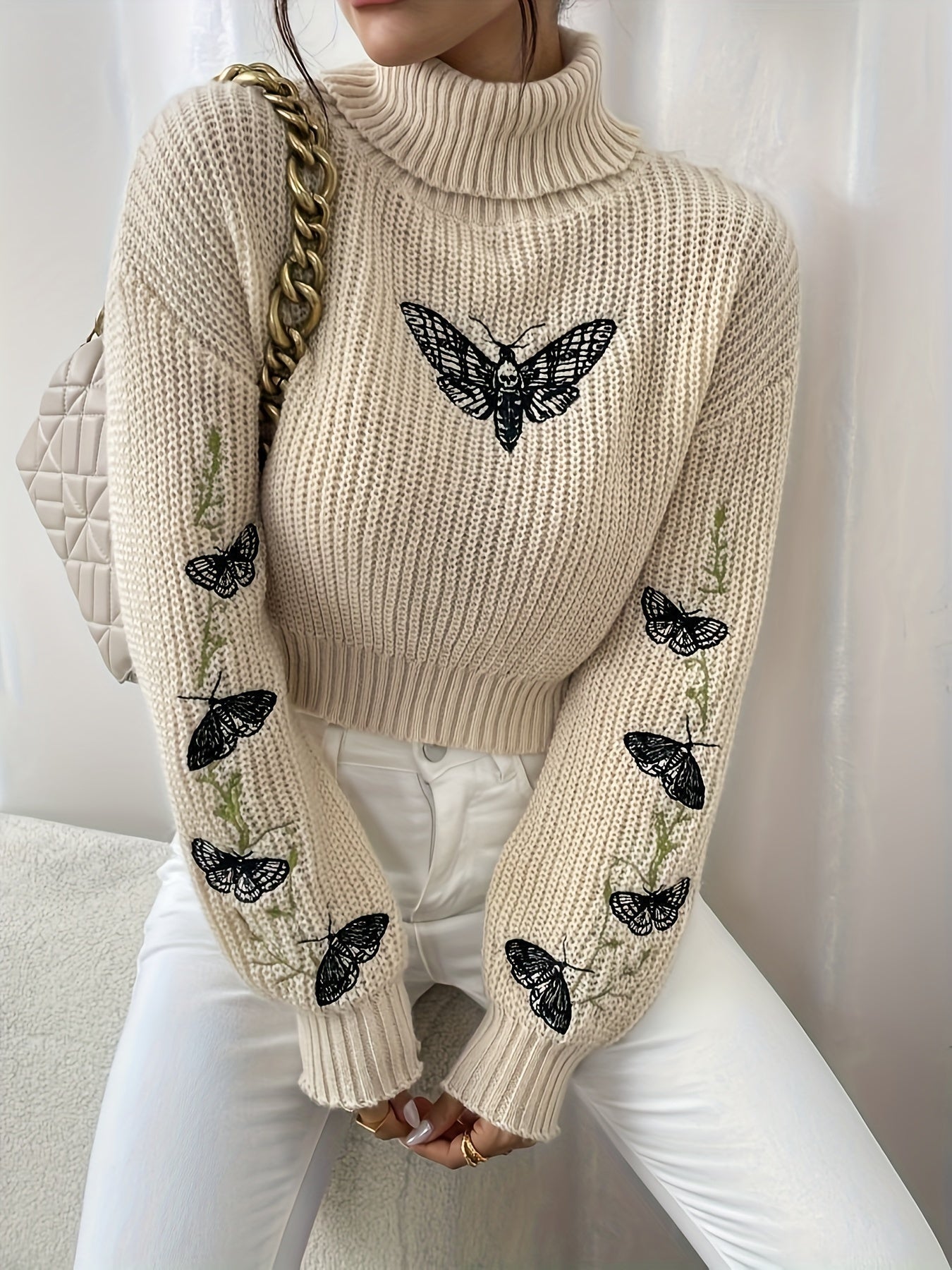 Cozy Women's Winter Sweater with Butterfly Design