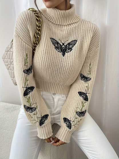 Cozy Women's Winter Sweater with Butterfly Design