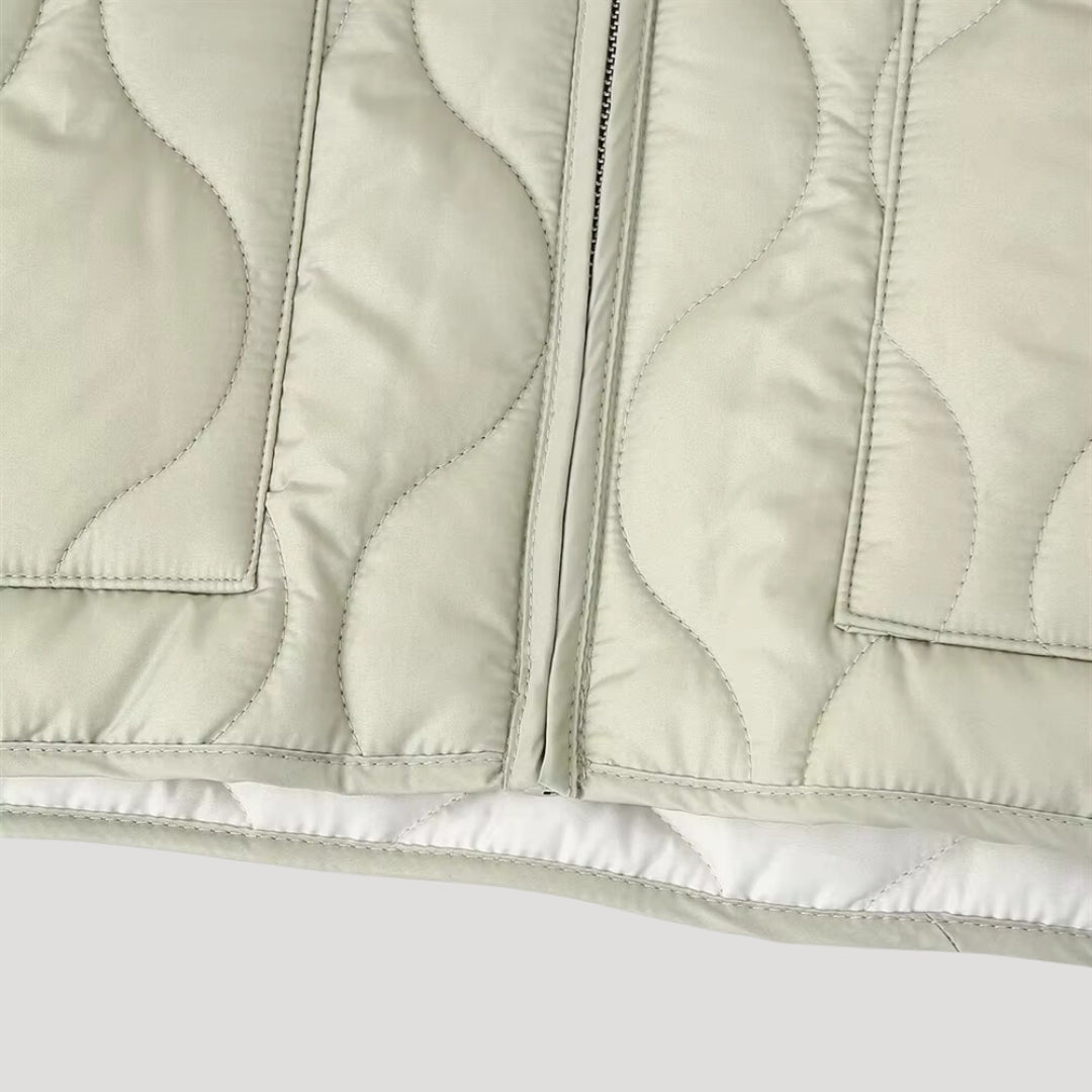 VogeLuxe | Women’s Wave Quilted Collarless Zip Jacket