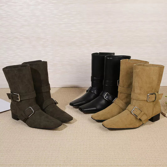 Chunky Low Block Heel Ankle Boots - VogeLuxe