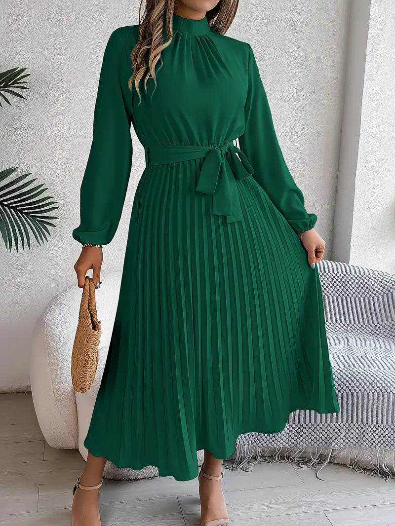 Ladies' Elegant Flared Waist Dress with Belt