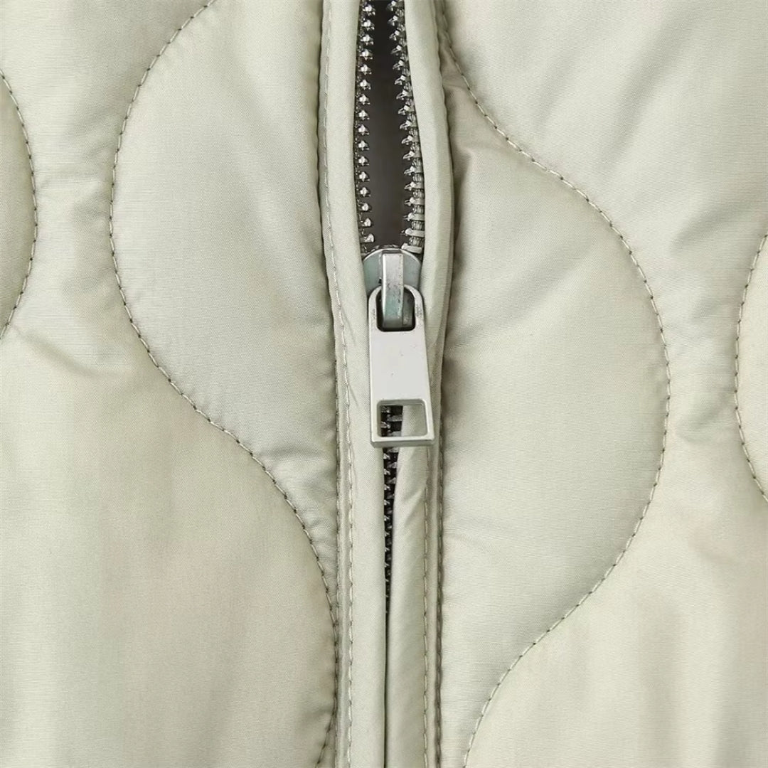 VogeLuxe | Women’s Wave Quilted Collarless Zip Jacket