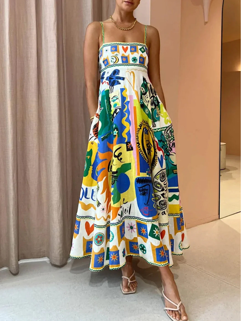 Trendy Abstract Print Slip Dress - Easy Stylish Wear - VogeLuxe