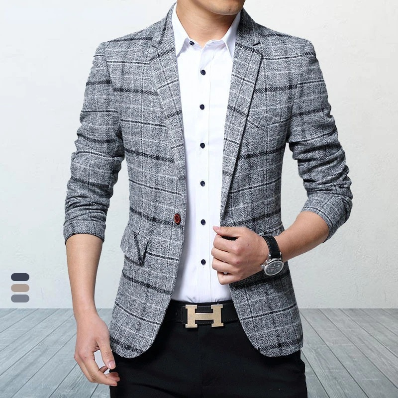 Stylish Plaid Blazer for Men - Versatile Fit Jacket - VogeLuxe
