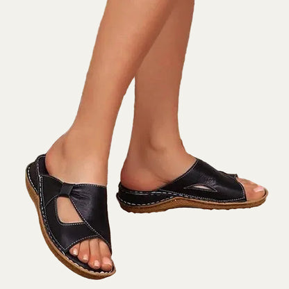VogeLuxe | Women’s Open Toe Slide Sandals with Asymmetrical Wide Strap