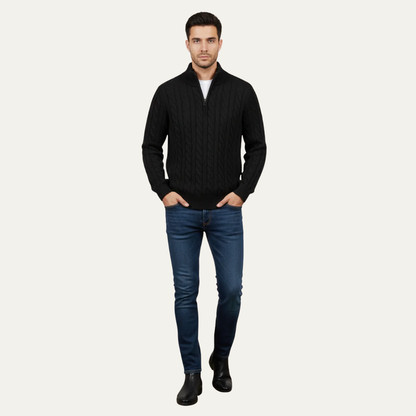 VogeLuxe | Men’s Cable Knit Fit Quarter Zip Sweater