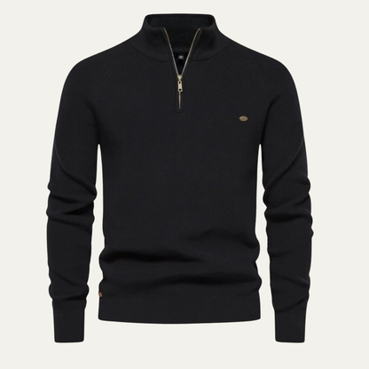 VogeLuxe | Men’s Ribbed Stand Collar Sweater with Quarter-Zip Closure