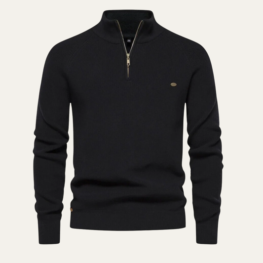 VogeLuxe | Men’s Ribbed Stand Collar Sweater with Quarter-Zip Closure
