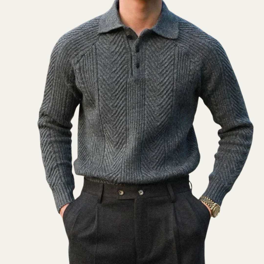 VogeLuxe | Men’s Chevron Knit Quarter Zip Polo Sweater