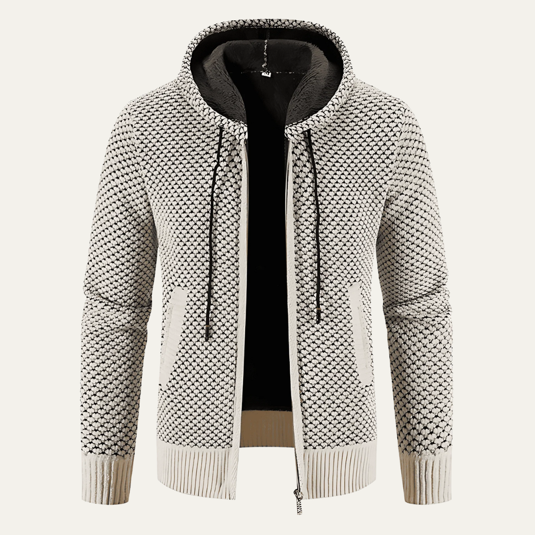 VogeLuxe | Men’s Waffle Knit Hooded Zip Sweater Jacket