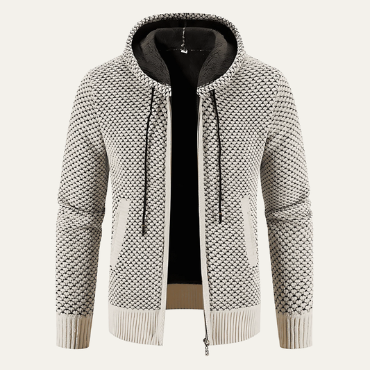 VogeLuxe | Men’s Waffle Knit Hooded Zip Sweater Jacket