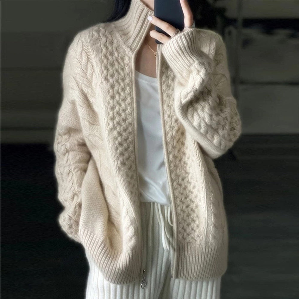 Cozy Women's Cable Knit Zip Cardigan Sweater