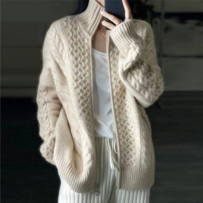 Cozy Women's Cable Knit Zip Cardigan Sweater