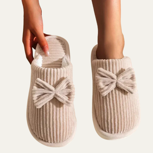 VogeLuxe | Women’s Corduroy Slip On House Slippers with Bow Detail