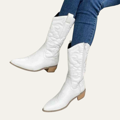 VogeLuxe | Women’s Embroidered Mid Calf Western Cowboy Boots