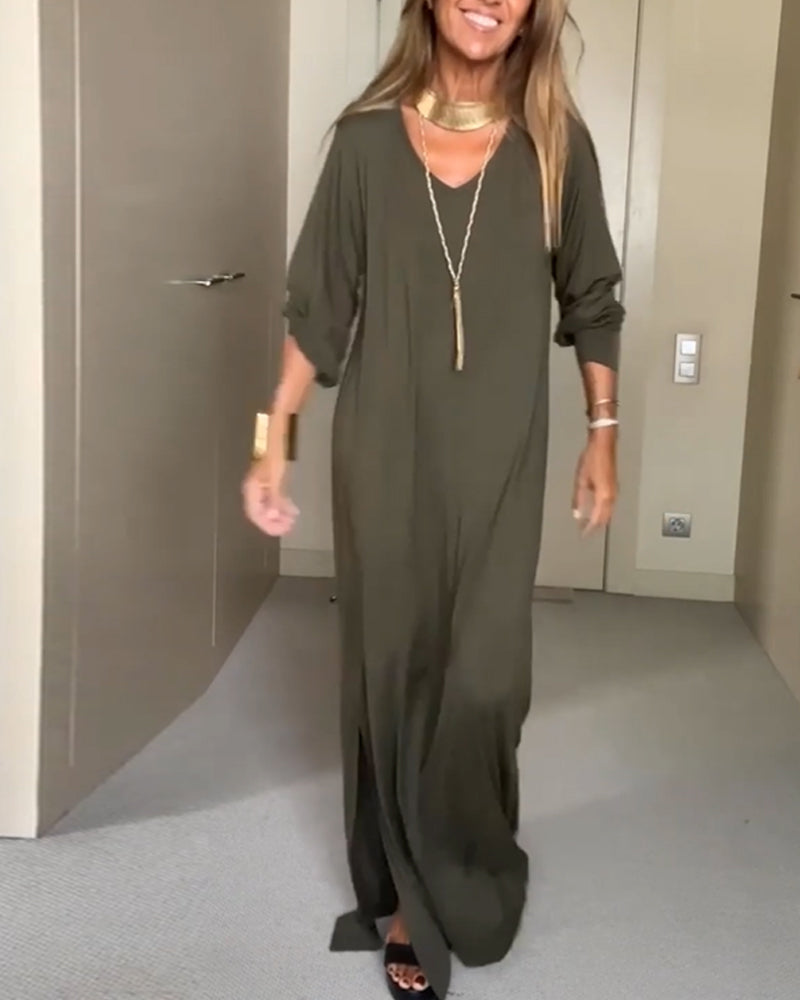 Relaxed Fit V-Neck Maxi Dress for Women