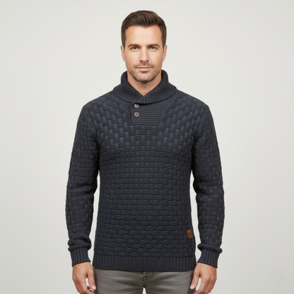VogeLuxe | Men’s Textured Basketweave Shawl Collar Knit Sweater