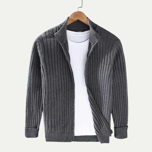 VogeLuxe | Men’s Wide Ribbed Full Zip Cardigan
