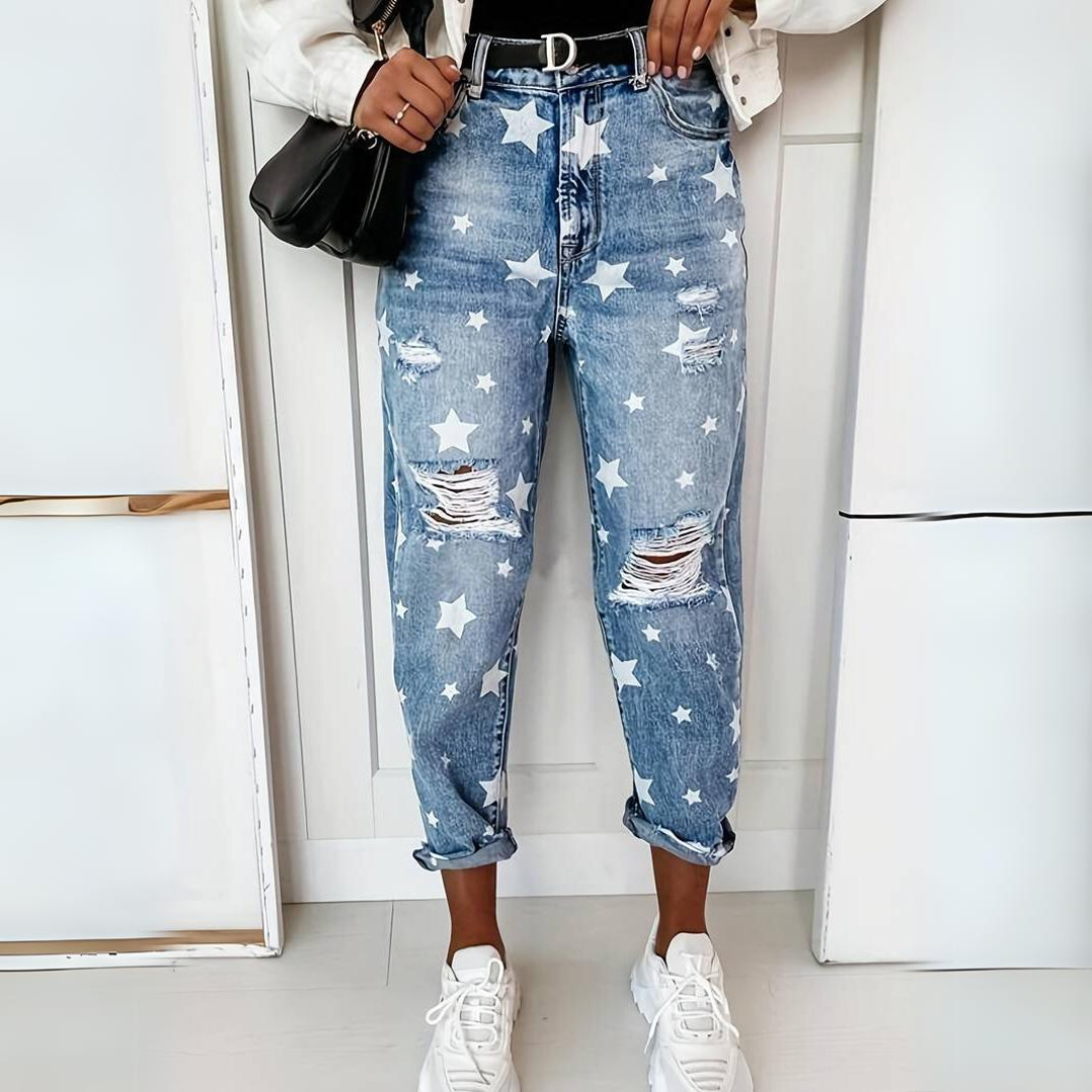 Fashionable Women's Distressed High-Waist Jeans - VogeLuxe