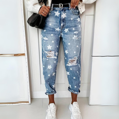 Fashionable Women's Distressed High-Waist Jeans - VogeLuxe