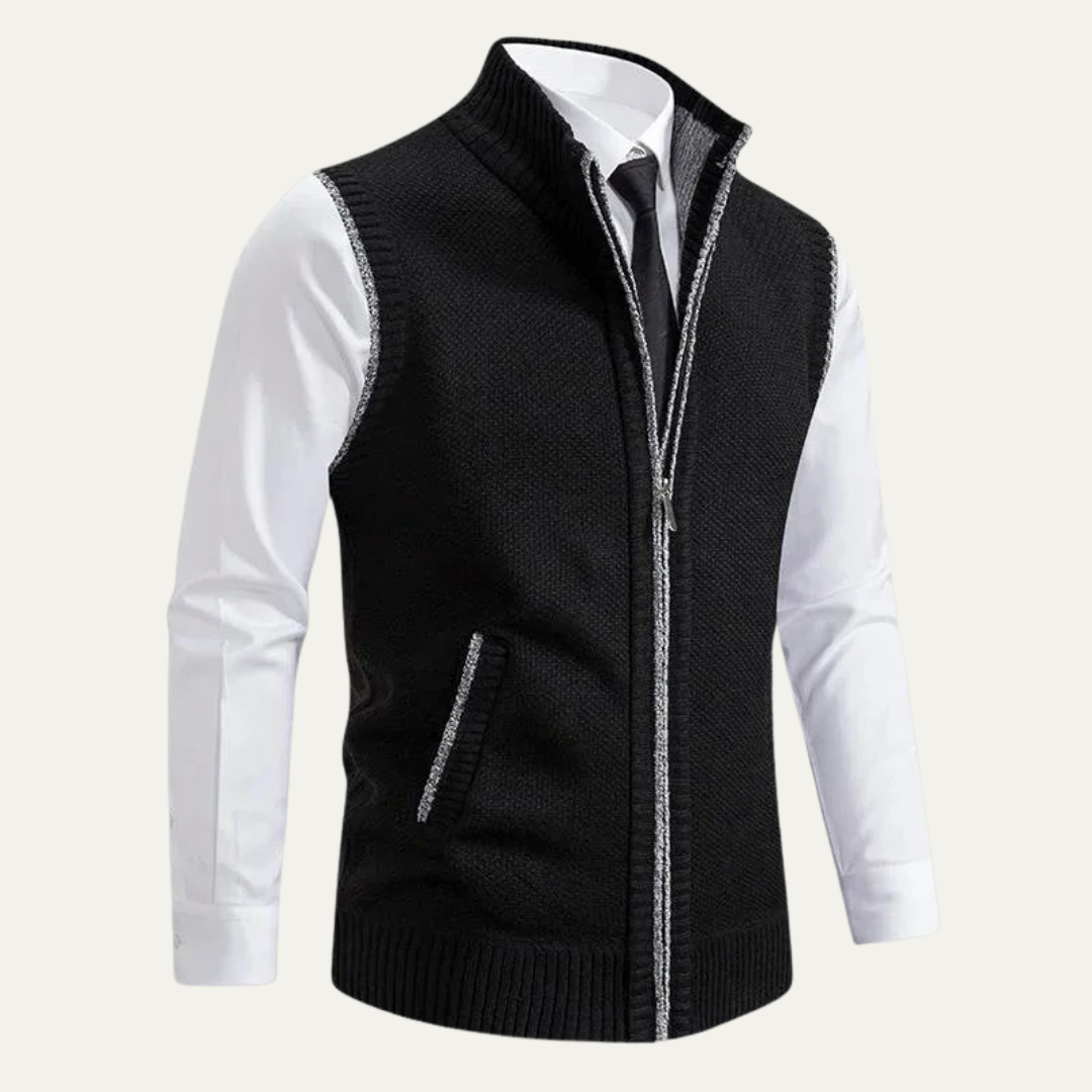 VogeLuxe | Men’s Full Zip Knit Sweater Vest With Mock Neck
