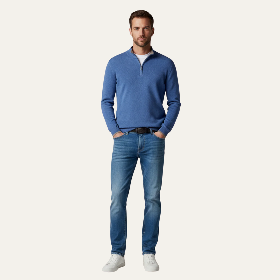 VogeLuxe | Men’s Textured Quarter Zip Standing Collar Sweater