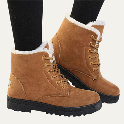 VogeLuxe | Women’s Suede Look Lace Up Ankle Boots with Faux Fur Collar