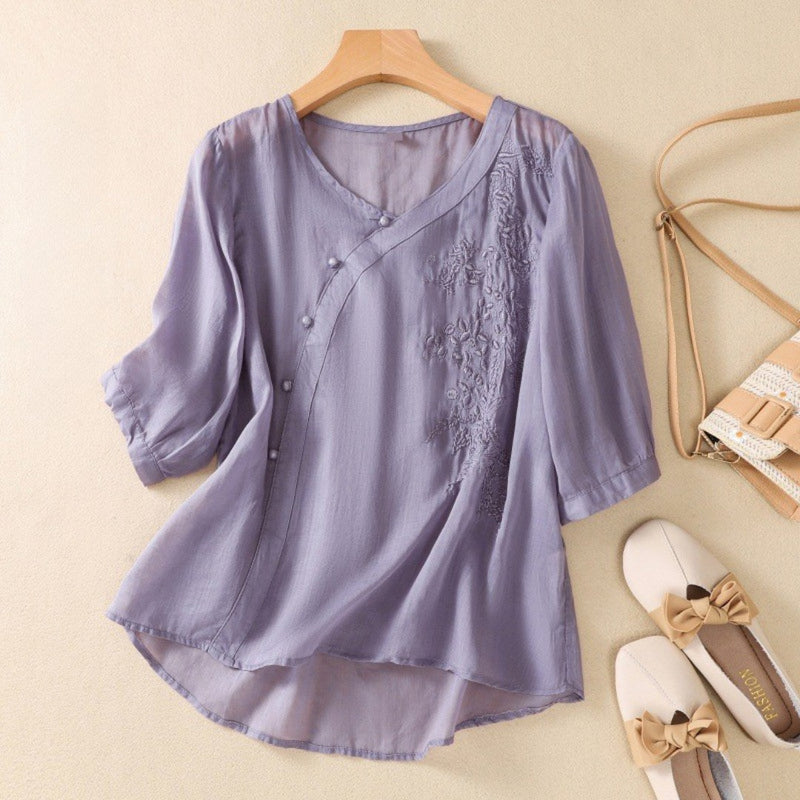 Chic Off Center Button Top
