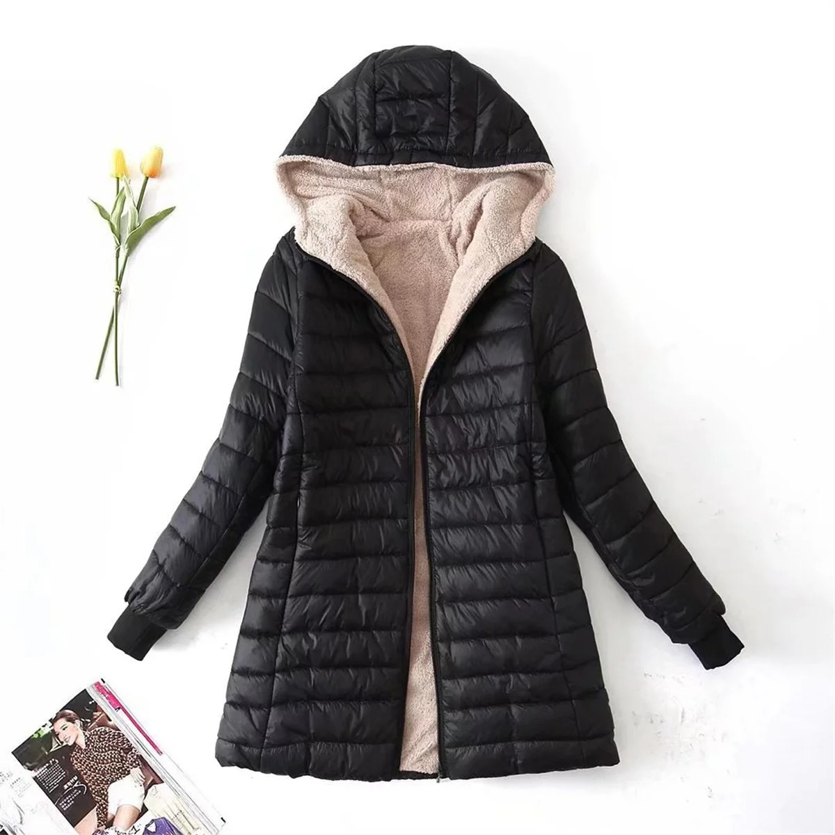 Warm Women's Padded Hooded Coat for Winter - VogeLuxe