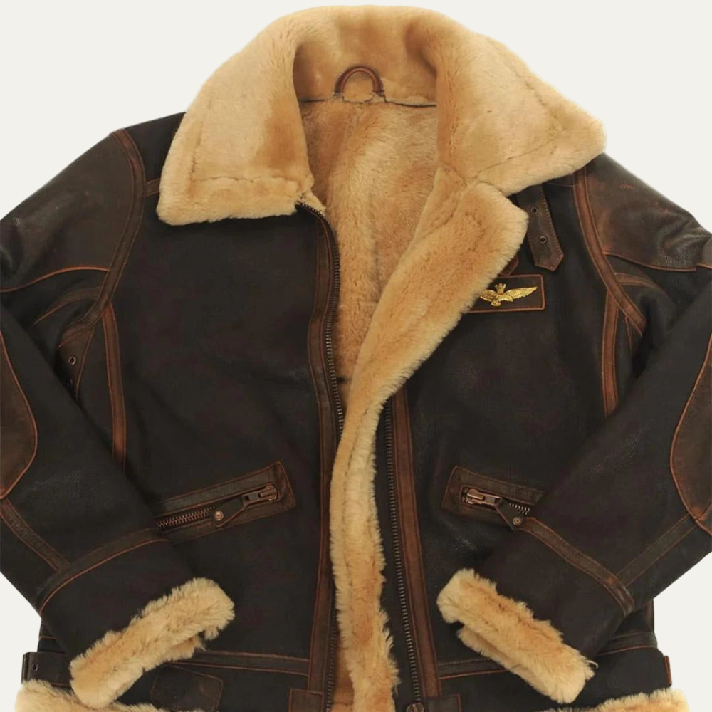 VogeLuxe | Men’s Shearling Aviator Leather Jacket