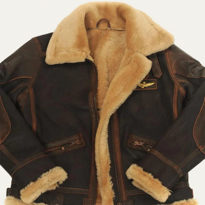 VogeLuxe | Men’s Shearling Aviator Leather Jacket